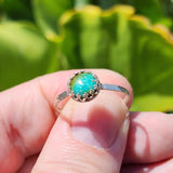 Natural Turquoise Ring sz 11.5 – Swirled Green-Blue Cab Hammered Sterling Silver
