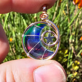 Moon and Stars Rainbow Aurora Opal Pendant In 14kt Rose Gold Fill and Sterling Silver