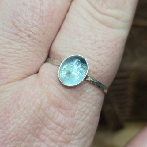 Misty Blue Glow Aquamarine Ring Size 11.75 - Hammered Sterling Silver
