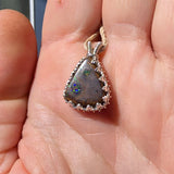 Green and Blue Spotted Boulder Opal Pendant in Sterling Silver