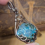 Moss Agate + Aurora Opal Triplet Shell Pendant – Carved Scallop in Antiqued Copper