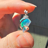 Rose Cut Rainbow Aurora Opal Pendant In Hammered Sterling Silver with 20 Inch Chain