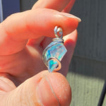 Rose Cut Rainbow Aurora Opal Pendant In Hammered Sterling Silver with 20 Inch Chain