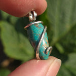 Bright Blue-Green Turquoise Pendant – Sterling Silver Forged Embrace