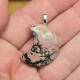 Rhodonite Moon Pendant Dendritic - Silver Tone Bail