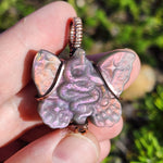 Purple Labradorite Wirewrapped Copper Pendant - Snake Butterfly Carved Wings