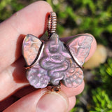 Purple Labradorite Wirewrapped Copper Pendant - Snake Butterfly Carved Wings