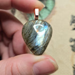 Labradorite Shield Pendant – Blue Fire & Rose Gold Flash