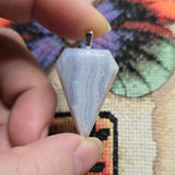 Blue Lace Agate Shield Pendant – Soft Power in Stone