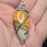Rare Fiery Yellow Bumblebee Jasper (Travertine) Pendant – Sterling Silver Tension Wrap