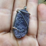 Amethyst Druzy Oval Geode Crystal Pendant in Sterling Silver