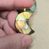 Golden Flash Labradorite Crescent Pendant – Moon Phase Necklace