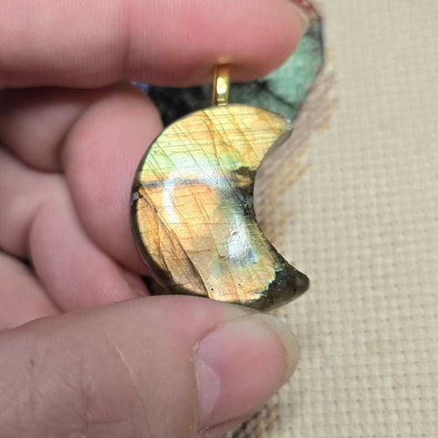 Golden Flash Labradorite Crescent Pendant – Moon Phase Necklace