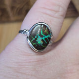 Green Lightning Koroit Boulder Opal Ring Size 8.5 – Sterling Silver