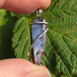 Boulder Opal Pendant Rainbow Fire - Hammered Sterling Silver