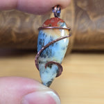 Common Opal with Marcasite Pendant Copper Wrapped - Red Orange Cream White