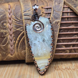 Crazy Lace Agate + Quartz Pendant – Antiqued Copper