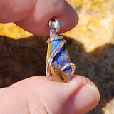 Boulder Opal Pendant - Sterling Silver Blue Green Flash