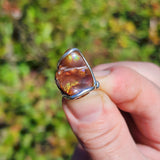 Aquas Calientes Fire Agate Ring sz 8 – Forged Embrace in Sterling Silver