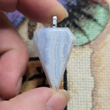 Blue Lace Agate Shield Pendant – Soft Power in Stone