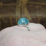 Big Blue Aquamarine Ring sz 9 – Hammered Sterling Silver