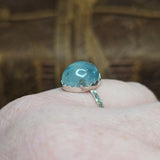 Big Blue Aquamarine Ring sz 9 – Hammered Sterling Silver