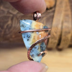 Flaming Common Opal with Marcasite Pendant – Copper Wrapped Necklace