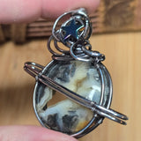 Marcasite Agate Planet Pendant - Oxidized Sterling Silver Geode Wrap