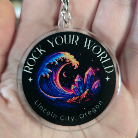 Rock Your World Keychain – Oregon Coast Moon + Wave Acrylic Logo Charm