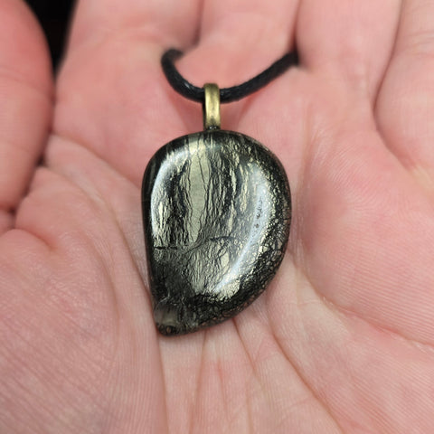 Marcasite Pyrite Pendant – Metallic Streamers in Black Stone