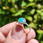 Natural Turquoise Ring sz 8 – Bright Blue Cab with Dramatic Black Matrix Sterling Silver