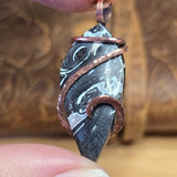 Rare Black + White Fossilized Palm Root Pendant - Copper Wrap Pendant