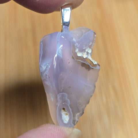 Holley Blue Agate Pendant – Lavender Flow and Natural Edge Silver Tone