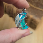 Marcasite Agate Moon – Sterling Silver + Green Blue Aurora Opal