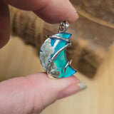 Marcasite Agate Moon – Sterling Silver + Green Blue Aurora Opal