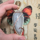 Agate Slice Pendant with Crystals – Copper Wrap