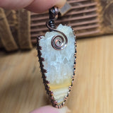 Crazy Lace Agate + Quartz Pendant – Antiqued Copper