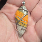 Rare Fiery Yellow Bumblebee Jasper (Travertine) Pendant – Sterling Silver Tension Wrap