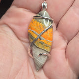 Rare Fiery Yellow Bumblebee Jasper (Travertine) Pendant – Sterling Silver Tension Wrap