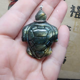 Carved Golden Labradorite Sea Turtle Pendant in Sterling Silver