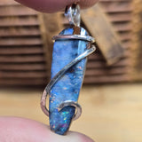 Boulder Opal Pendant Rainbow Fire - Hammered Sterling Silver