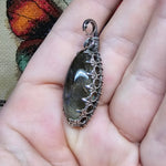 Rutilated Quartz on Labradorite in Antiqued Sterling Silver Pendant Necklace