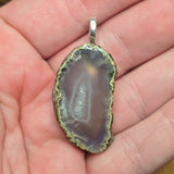 Lavender Agate Slice Pendant Druzy - Silver Tone Bail
