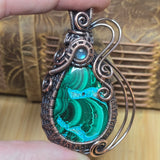 Malachite Chrysocolla Pendant - Intricate Wire Wrap Antiqued Copper