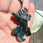 Lizard Green Moss Agate Carving Pendant in Copper