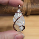 Tube Moss Agate Pendant Crystal Fade with Geode Copper Wrapped