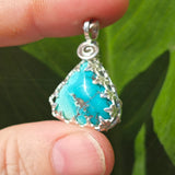 Kingman Turquoise Pendant – Sterling Silver Leaf Crown Setting - Rock Your World 