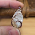 Tube Moss Agate Pendant Crystal Fade with Geode Copper Wrapped