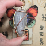 Agate Slice Pendant with Crystals – Copper Wrap