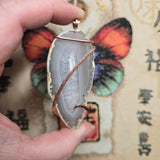 Agate Slice Pendant with Crystals – Copper Wrap